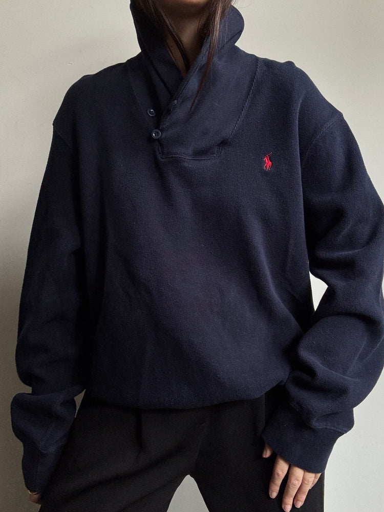 Vintage Polo Ralph Lauren Navy Blue Pullover + Shawl Collar Extra Large