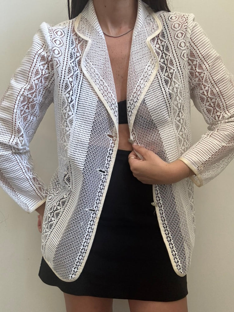 Vintage White Lace Blazer Style Blouse Size Large