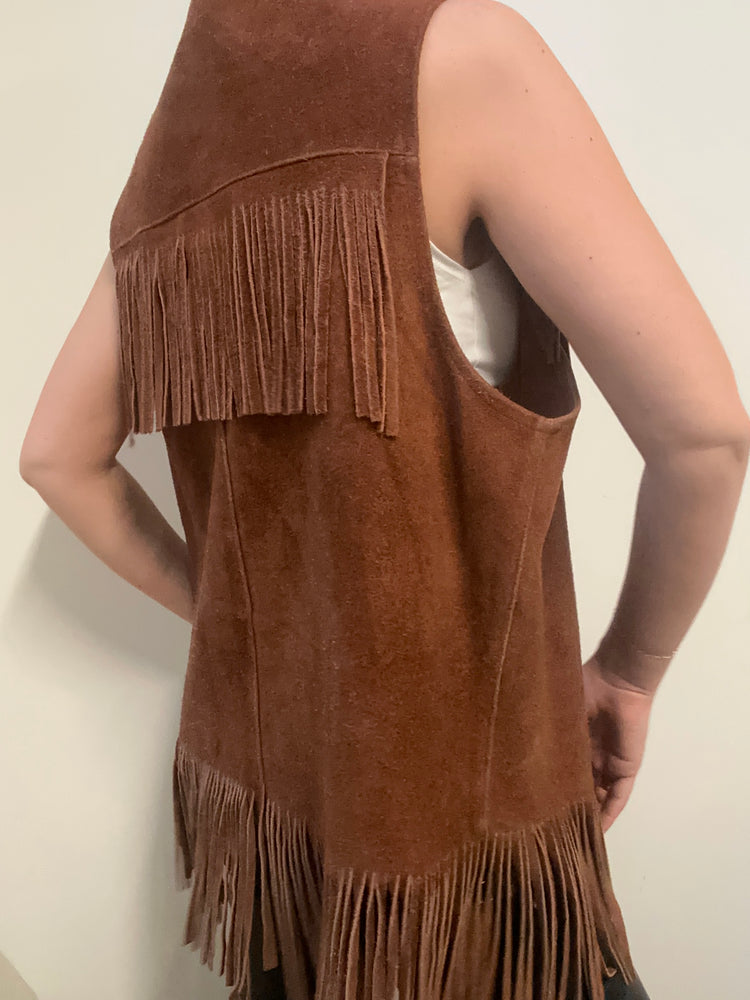 Vintage Brown Leather Fringe Vest OS