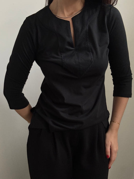 Vintage Ralph Lauren Petite Black V-Neck Blouse Size Small