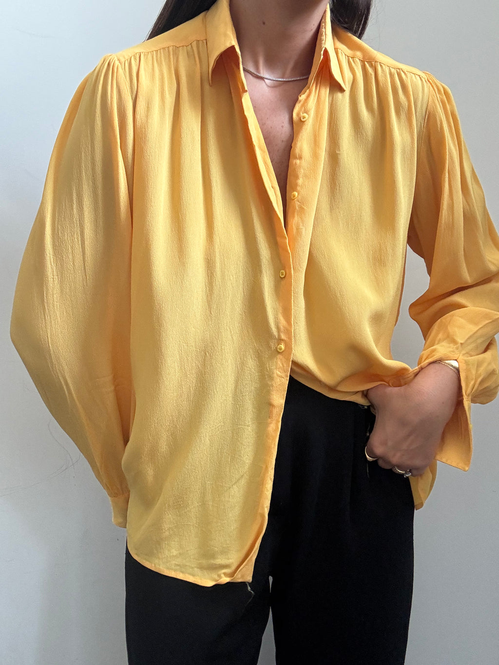 Vintage Yellow Umberto Silk Blend Button-Up Blouse Size Large