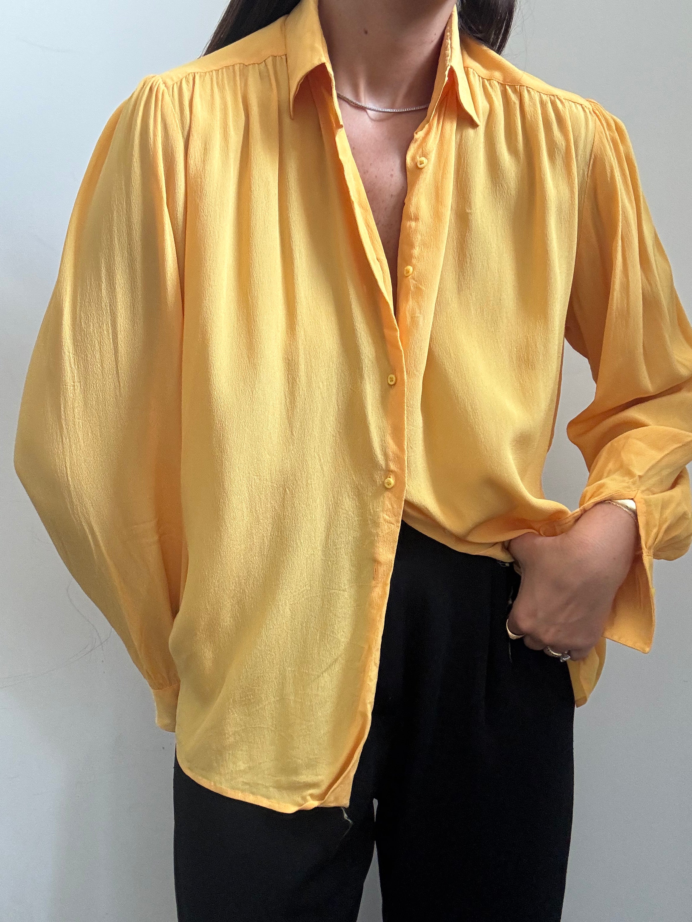 Vintage Yellow Umberto Silk Blend Button-Up Blouse Size Large
