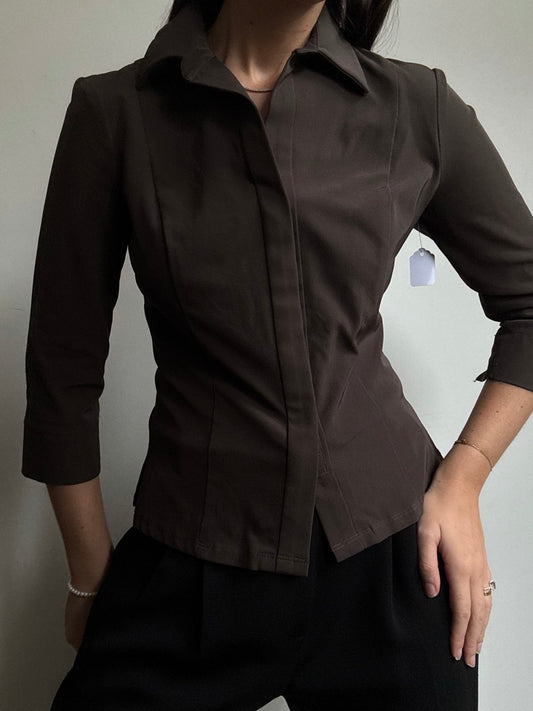 Vintage Brown Guess Collection Velcro Quarter Sleeve Top Size Medium