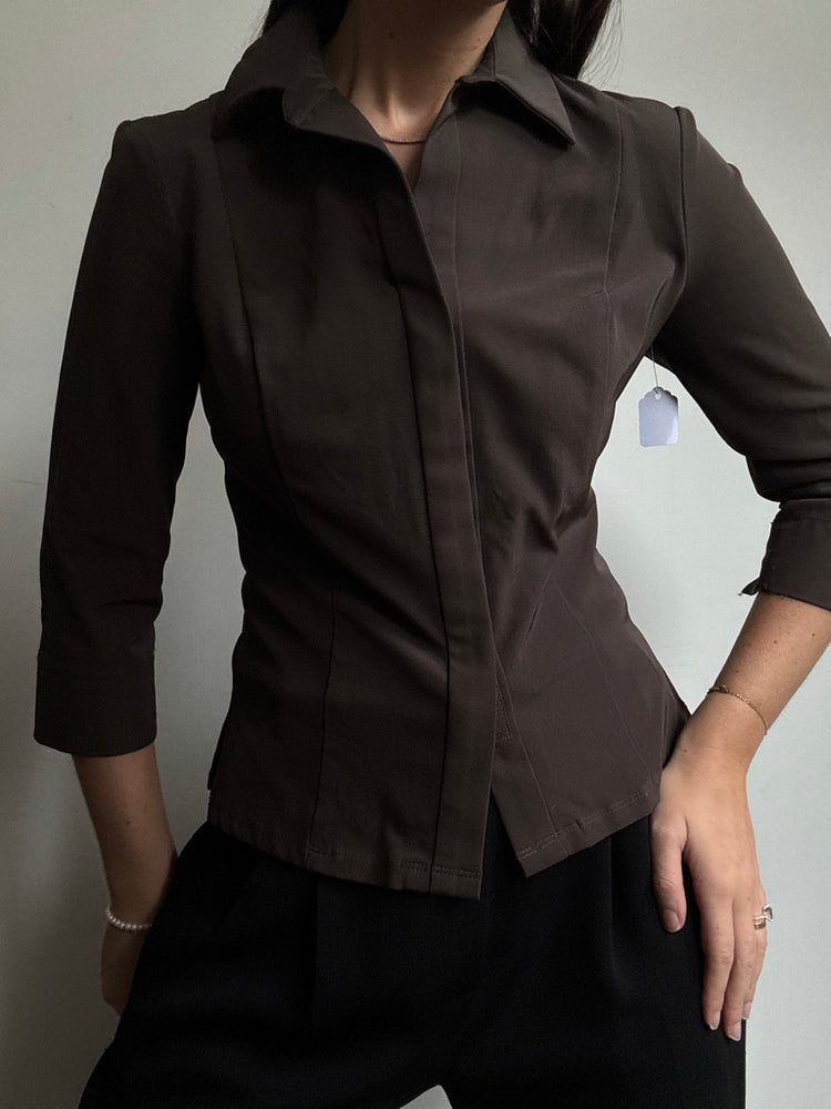 Vintage Brown Guess Collection Velcro Quarter Sleeve Top Size Medium