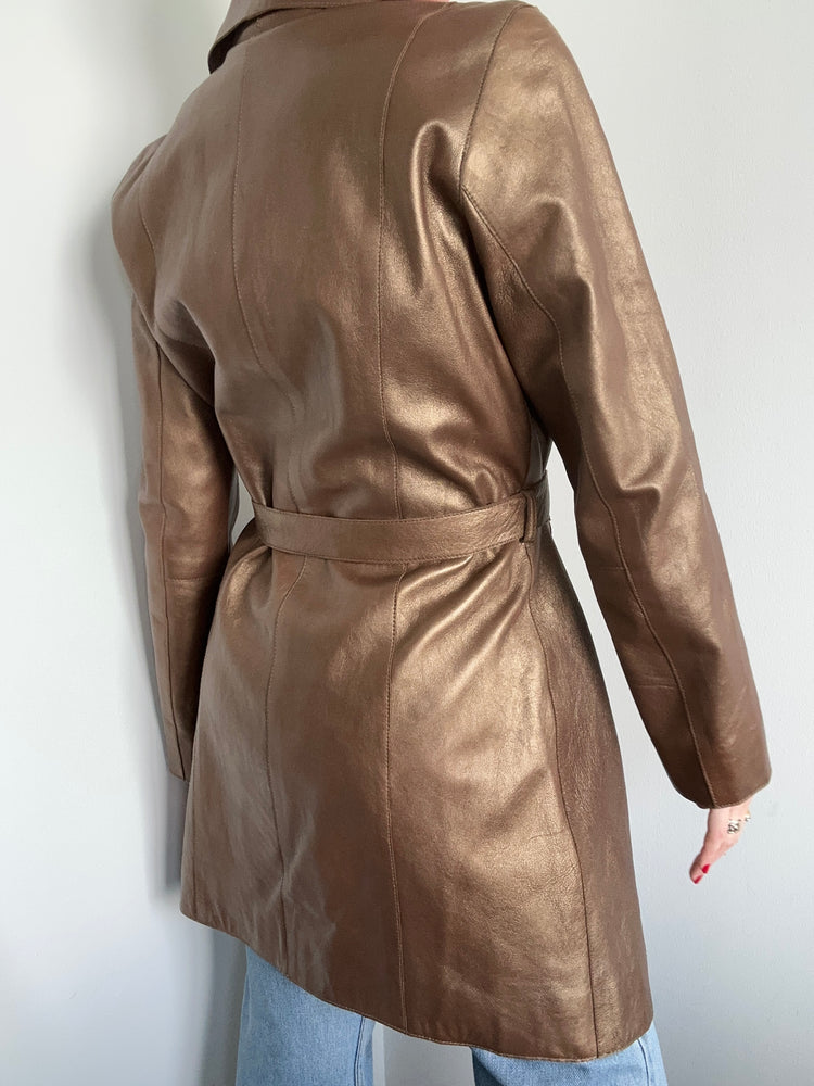 Vintage Bronze Genuine Leather Trench Size Medium