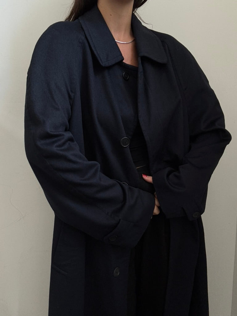 Vintage Armani Navy Cashmere Trench Coat Size XL