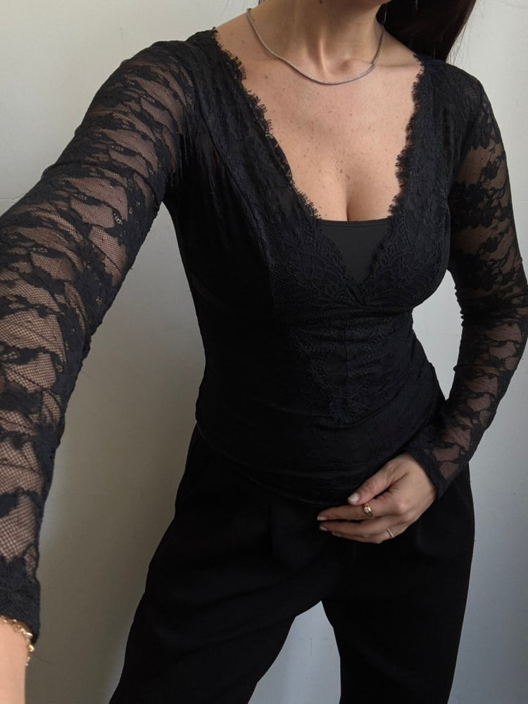 Vintage Black Lace Valentino Bodysuit Size Small