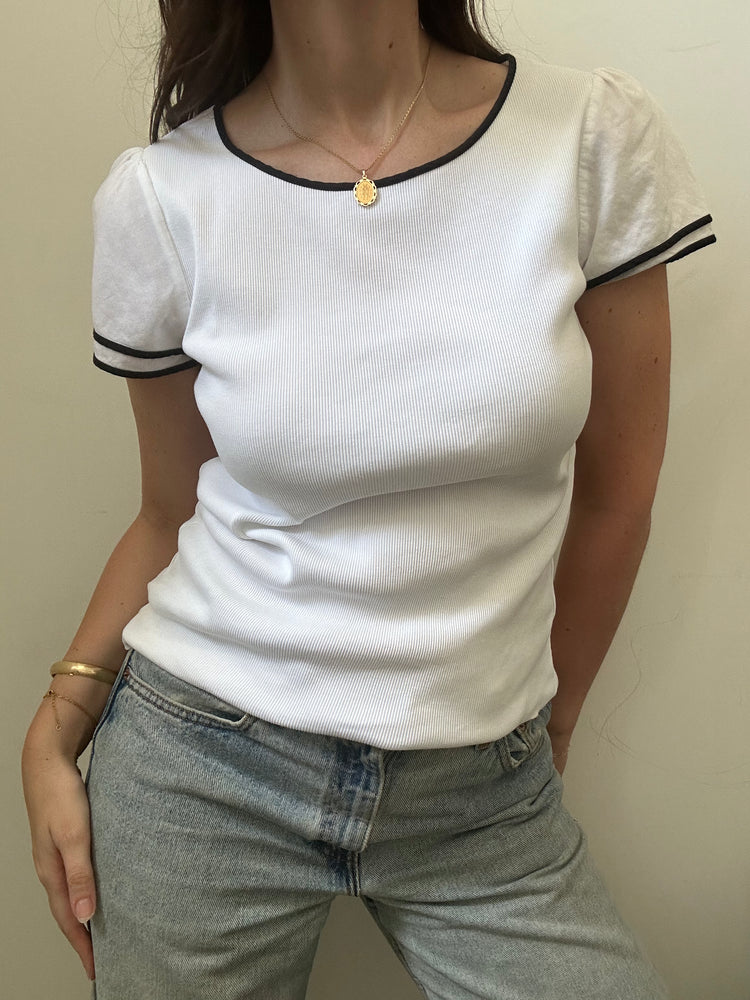 Vintage Ralph Lauren White Top With Black Trim Size Large