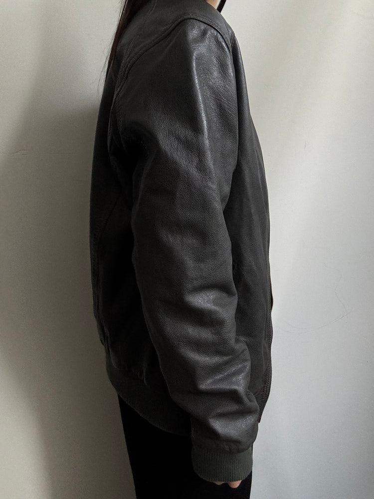 Vintage Dark Grey Leather Jacket Size Large
