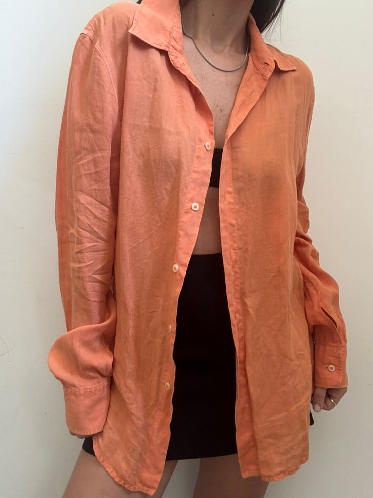 Orange Bamboo Button Down Top Size XL