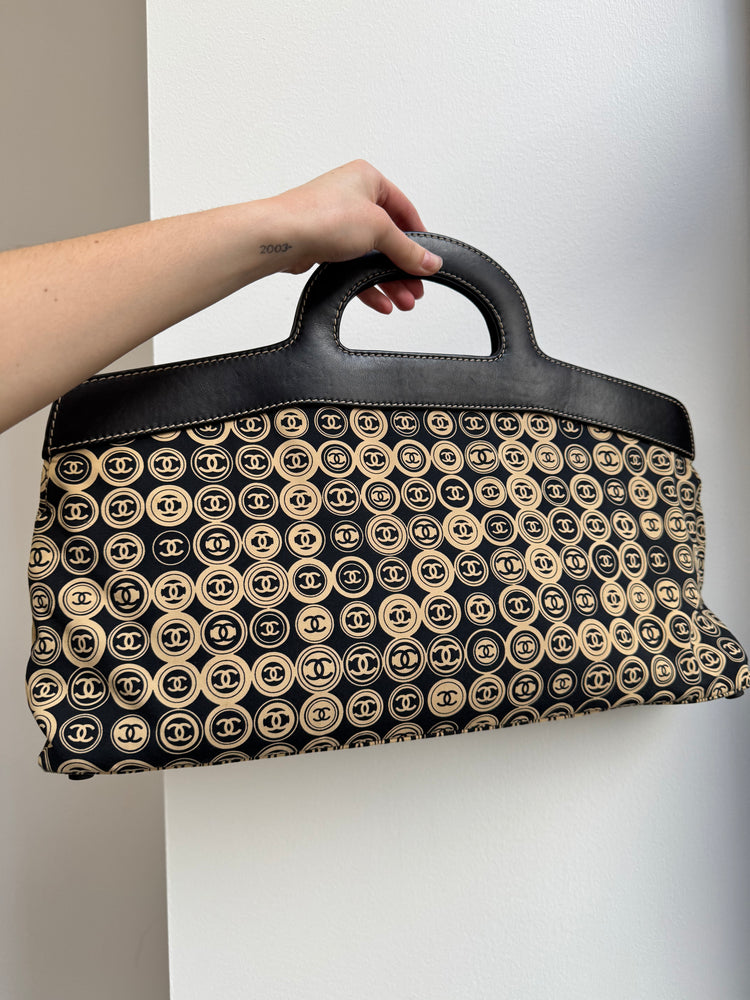 Chanel Beige + Black Coin Top Handle Bag