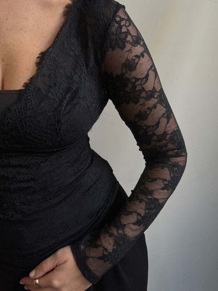 Vintage Black Lace Valentino Bodysuit Size Small