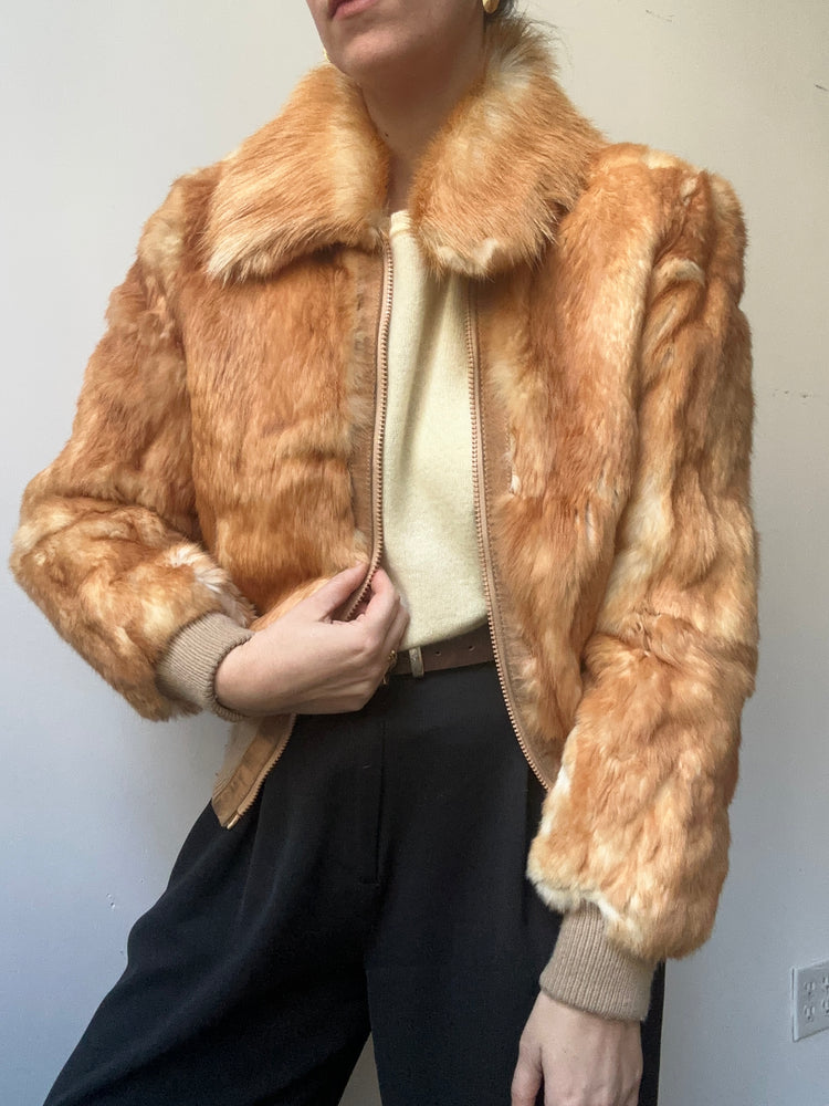 Vintage Rabbit Fur Bomber Jacket Size S