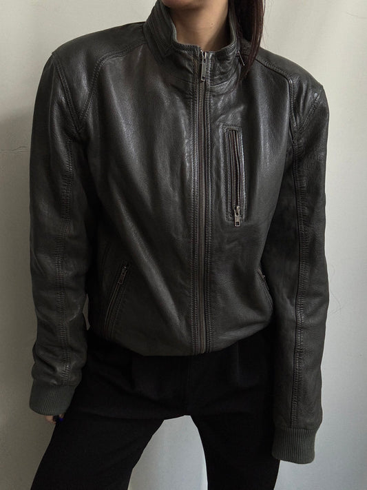 Vintage Dark Grey Leather Jacket Size Large