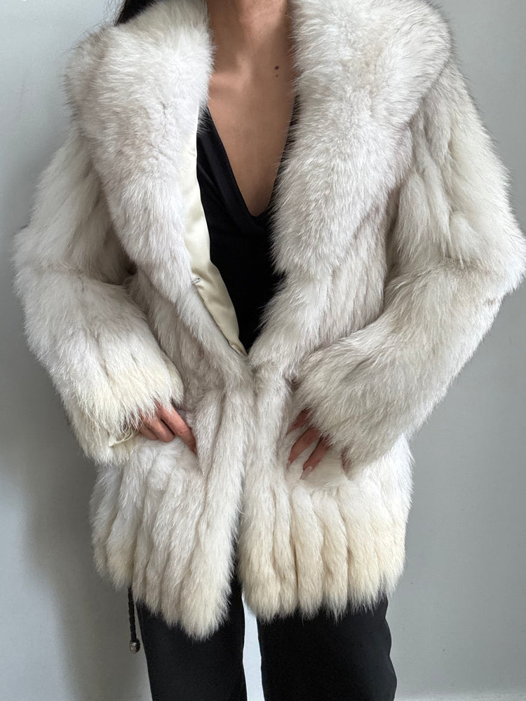 Vintage Silver Fox Fur Coat Size XS