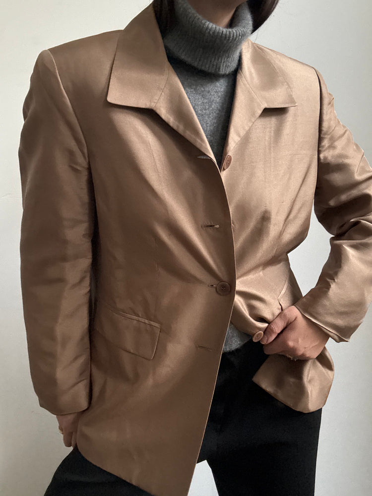 Vintage Pure Silk Light Brown Blazer Size Large