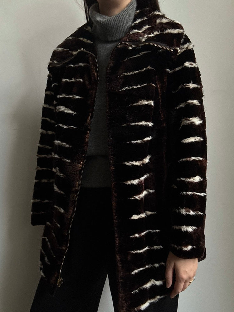 Vintage Brown + White Rabbit Fur Jacket Size Medium