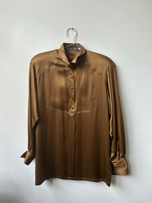 Vintage Brown Silk Escada Blouse Size Small