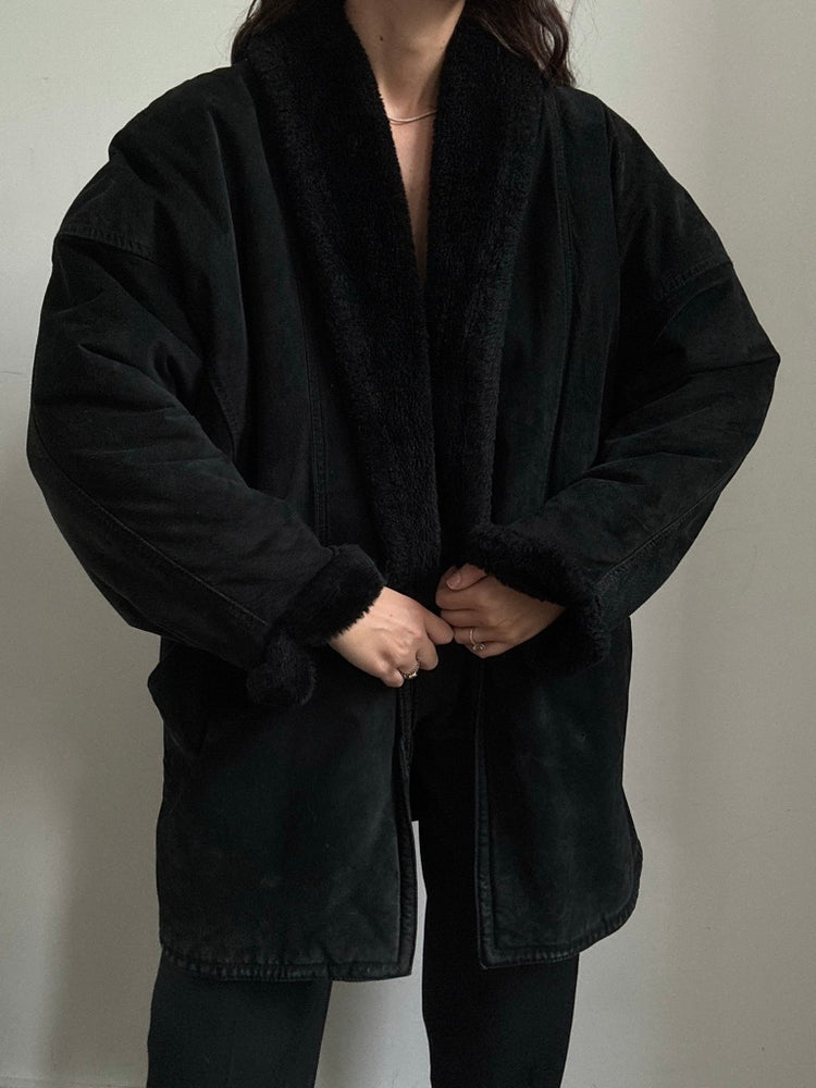 Vintage Black Suede Thick Jacket Size Medium