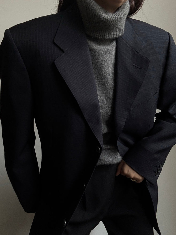 Vintage Italian Navy Blue Grid Blazer Size Large