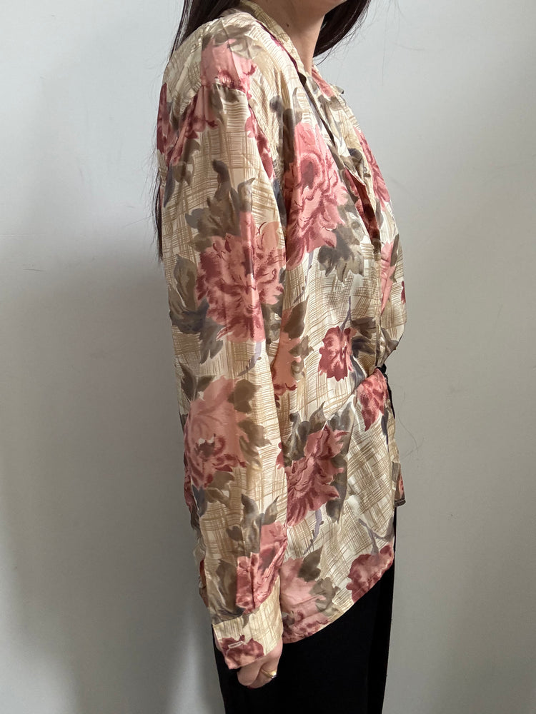 Vintage Silk Floral Button Up Size Large