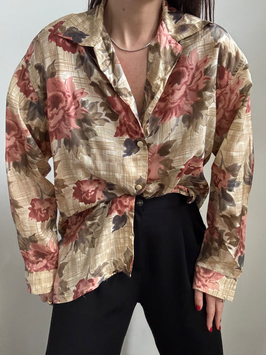 Vintage Silk Floral Button Up Size Large