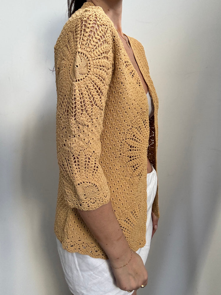 Vintage Tan Crochet Cardigan Size Medium