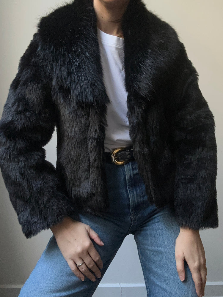 Vintage Black Faux Fur Jacket Size XS