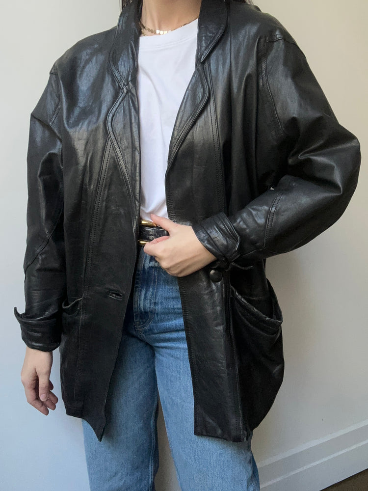 Vintage Black Leather Jacket Size Large