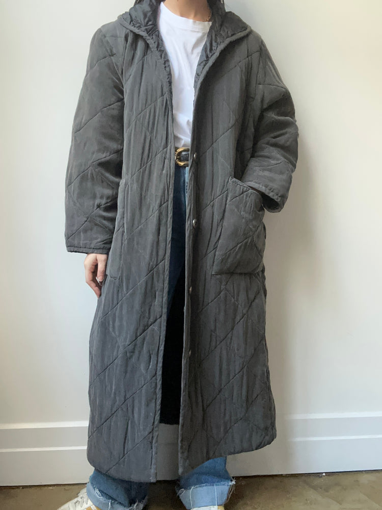 Vintage Dark Grey Quilted Trench Size M