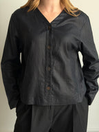 Vintage Black Linen Buttoned Top Size Large
