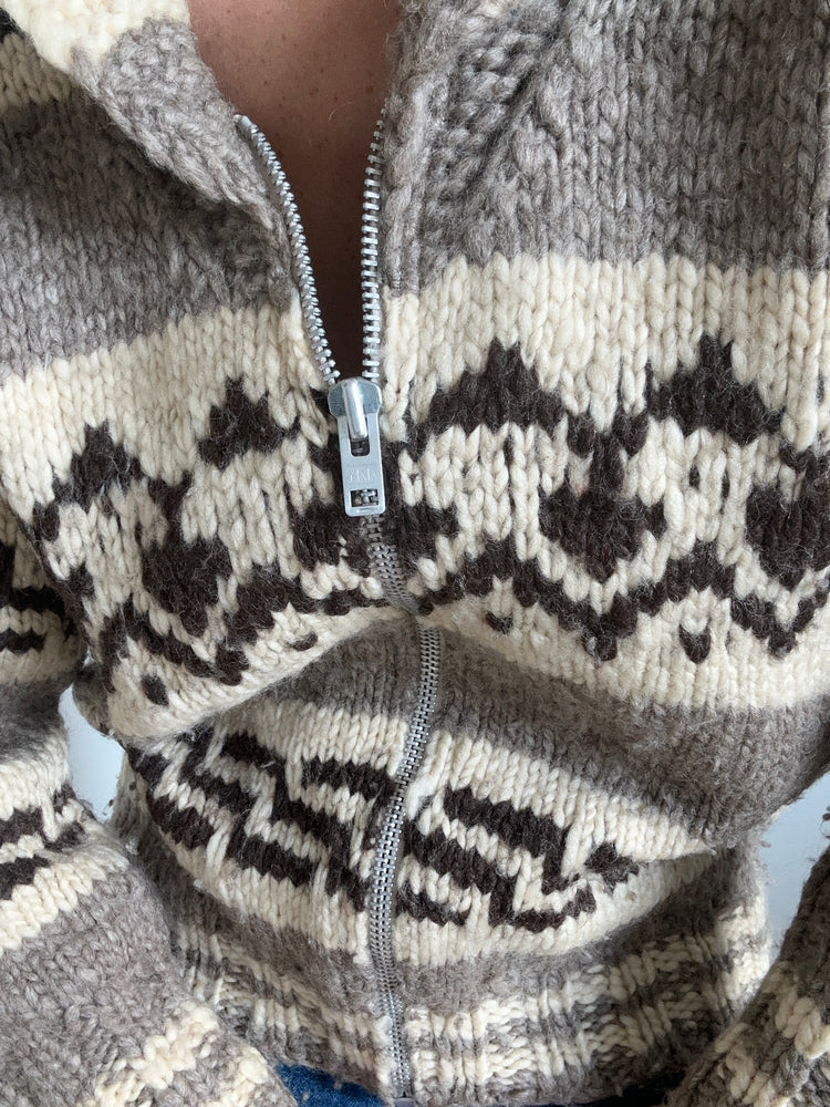 Vintage Zip-Up Patterned Ski Sweater Size Small