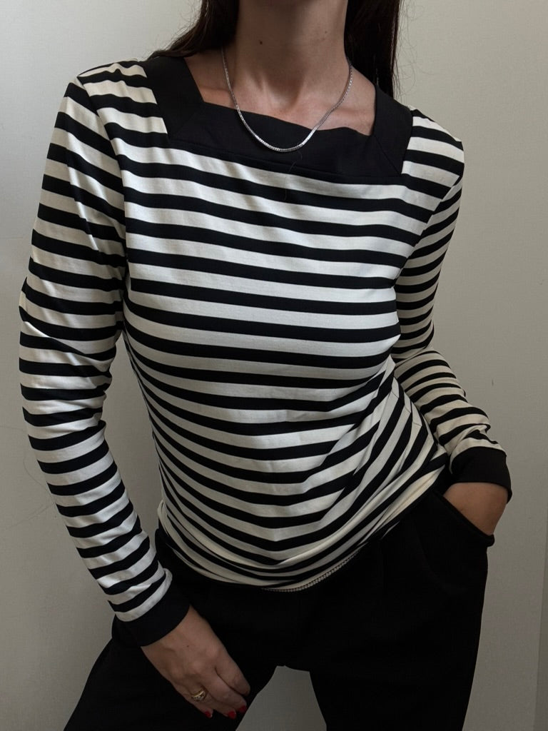 Vintage Black & White Striped Blouse Size M