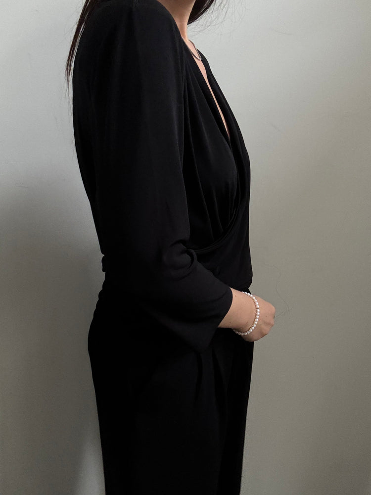 Vintage Black Wrap Style Blouse Size Medium