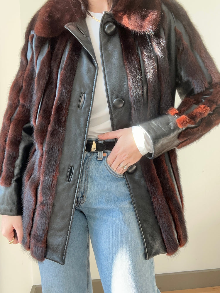 Vintage Brown Mink and Leather Jacket Size 2