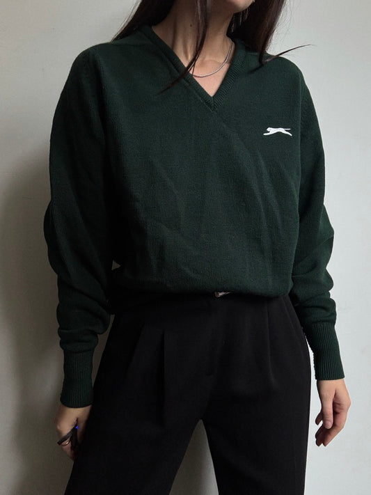 Vintage Slazenger Hunter Green Acrylic V-Neck Sweater Size Medium