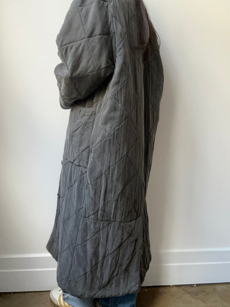 Vintage Dark Grey Quilted Trench Size M