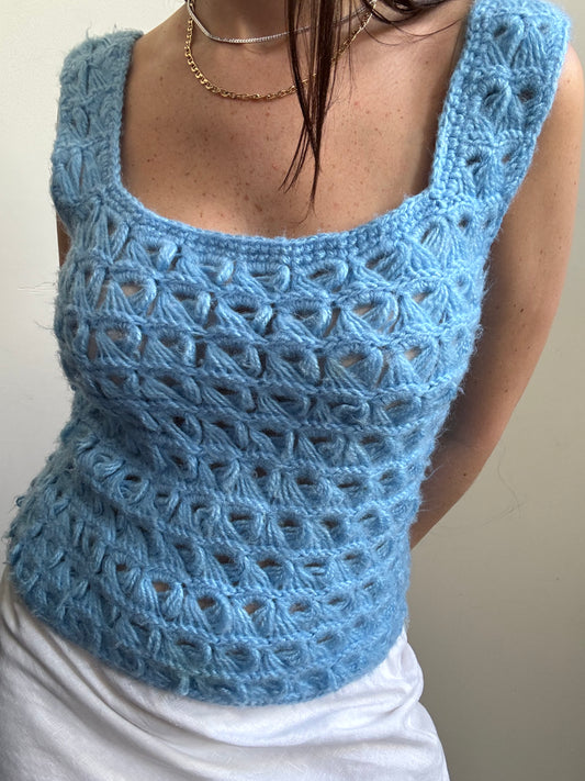Vintage Handmade Crocheted Blue Top Size Medium