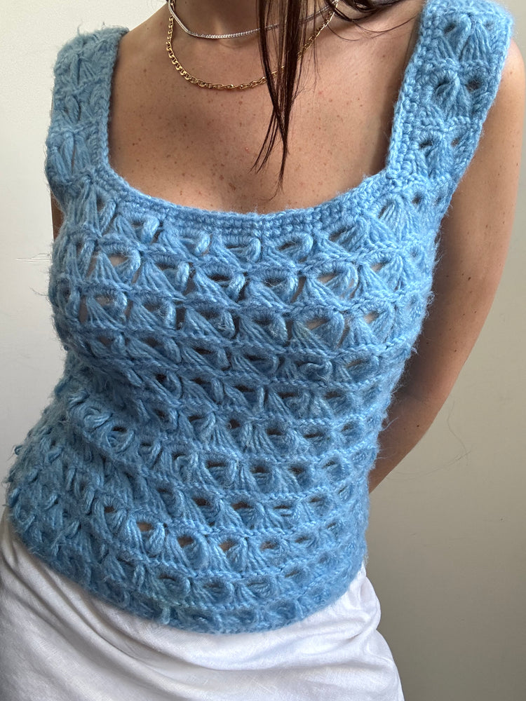 Vintage Handmade Crocheted Blue Top Size Medium