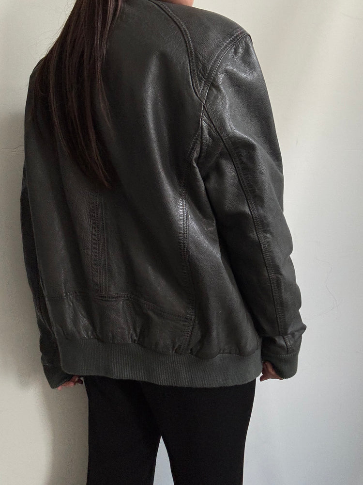 Vintage Dark Grey Leather Jacket Size Large