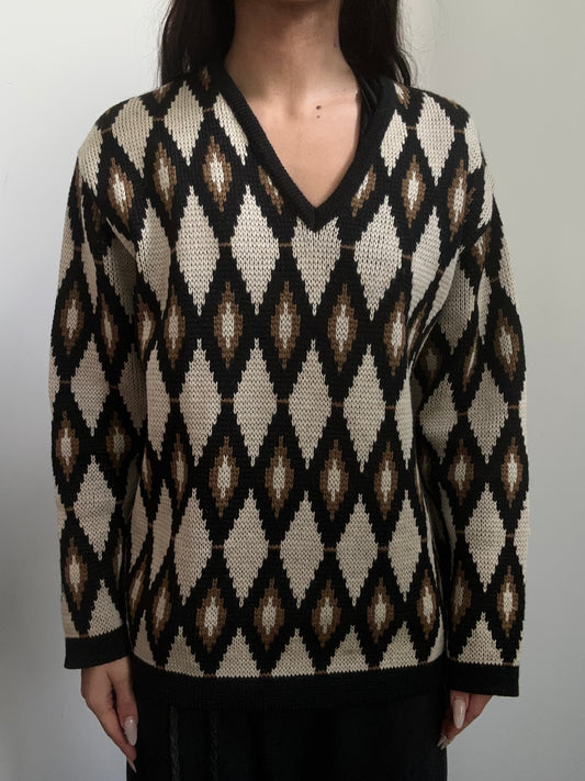 Vintage Knit Argyle Sweater Size Small