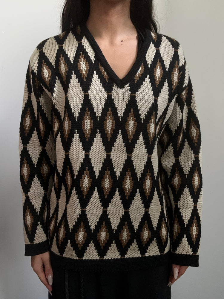 Vintage Knit Argyle Sweater Size Small