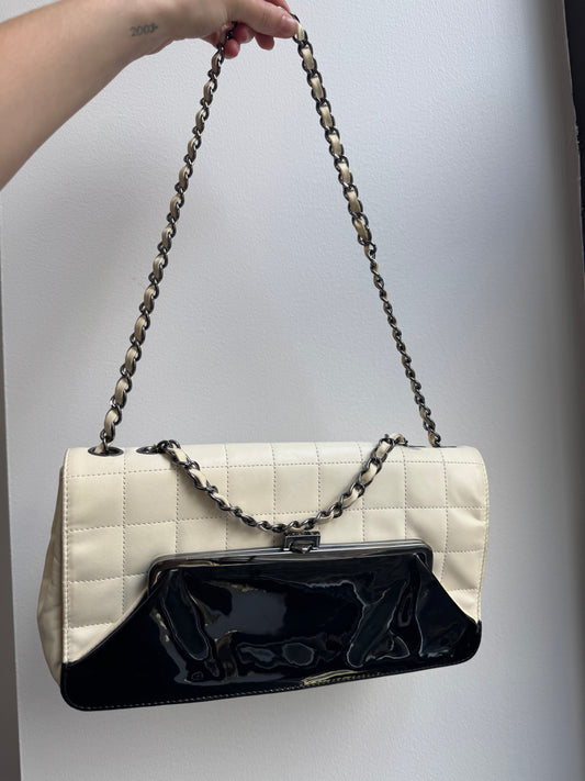 Chanel 2006 Black + White Lambskin Chocolate Bar Chain Flap Bag