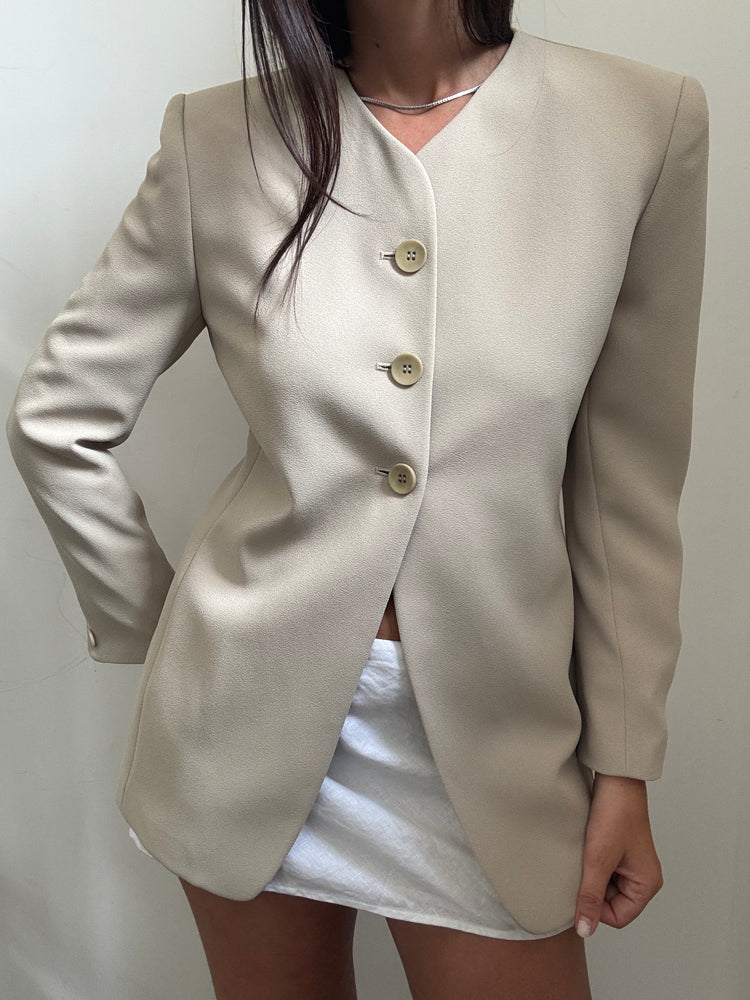 Vintage Beige Collarless Blazer Size Small
