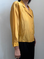 Vintage Mustard Yellow Silky Button Up Blouse Size Small