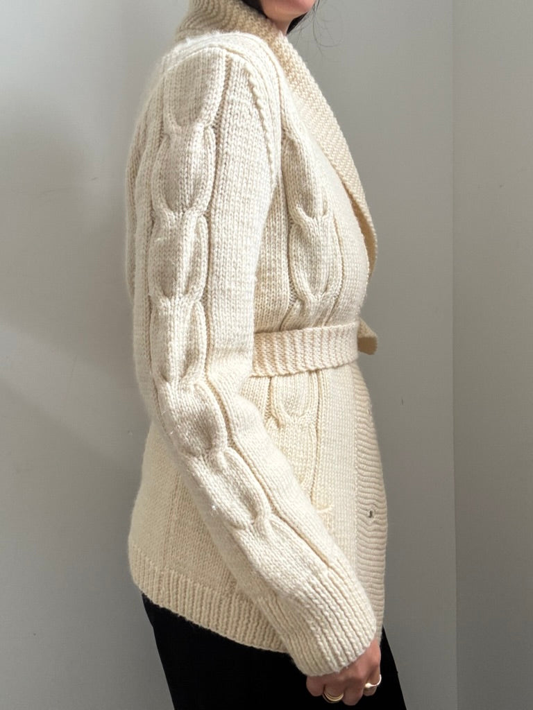 Vintage Ivory Belted Cardigan Sweater Size Large