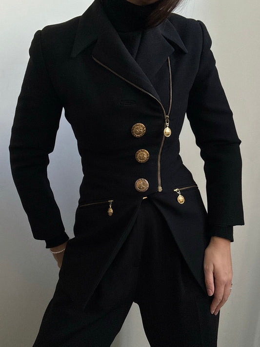 Vintage Verigo Paris Wool Black Zipped Jacket Size Small