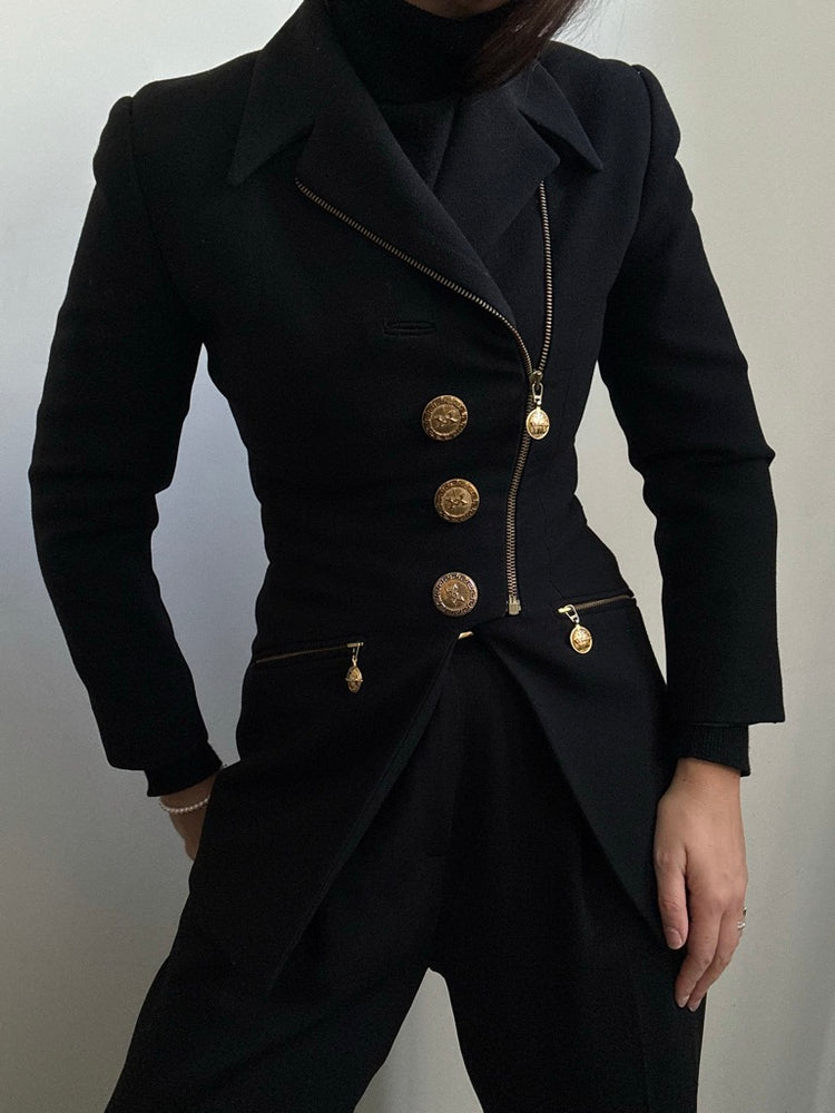 Vintage Verigo Paris Wool Black Zipped Jacket Size Small