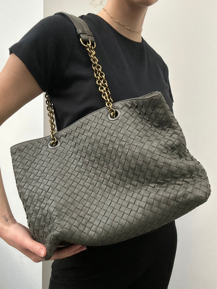 Bottega Veneta Deep Grey Nappa Intrecciato Tote Bag