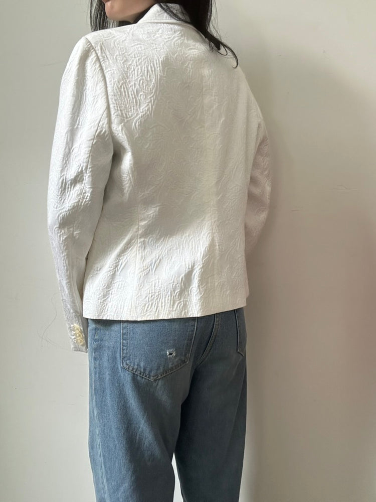 Vintage Jacquard Floral White Fitted Blazer Size Large